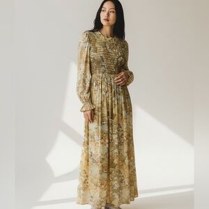 Vtg 70s The Now Generation Smocked Maxi Dress Romantic Boho Womens S Ethereal